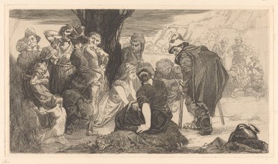 Mężczyźni, kobiety i dzieci przy drzewie autorstwa Johannes Josephus Aarts