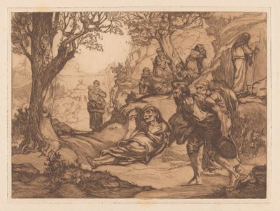 Mężczyźni, kobiety i dzieci w pagórkowatym krajobrazie autorstwa Johannes Josephus Aarts