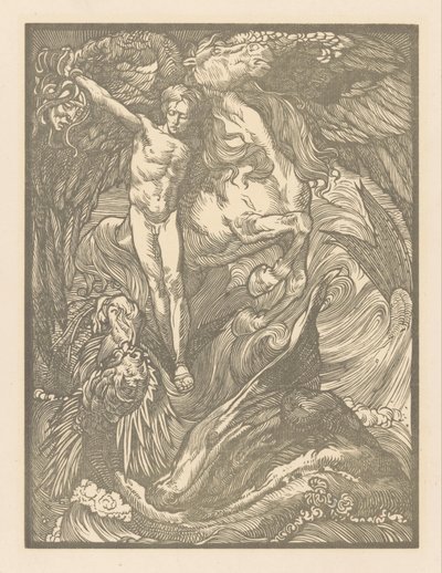 Perseusz i potwór morski Perseusz i smok, wydruk na papierze holenderskim autorstwa Johannes Josephus Aarts