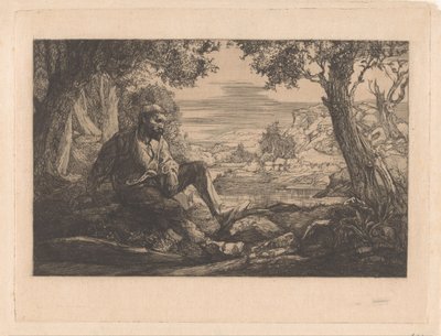 Siedzący mężczyzna w pagórkowatym krajobrazie autorstwa Johannes Josephus Aarts