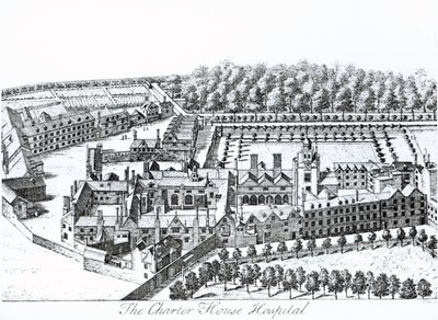 Szpital Charterhouse, ok. 1720 r. autorstwa Johannes Kip
