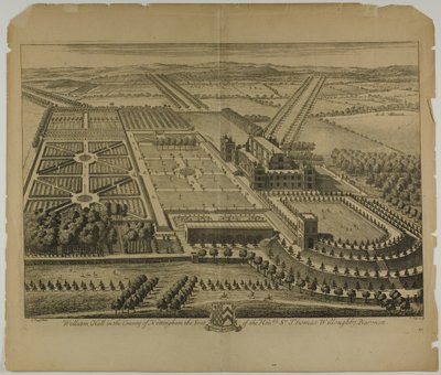 Wollaton Hall w hrabstwie Nottingham, tablica 68 z Britannia Illustrata autorstwa Johannes Kip