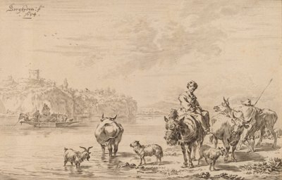 Kobieta siedząca na mule, 1769. autorstwa Johannes Kornlein