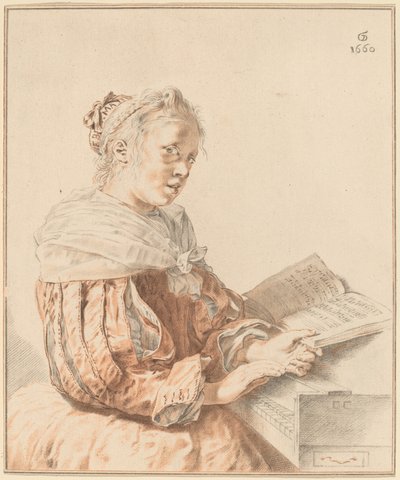 Młoda dziewczyna przy klawiaturze, 1767. autorstwa Johannes Kornlein