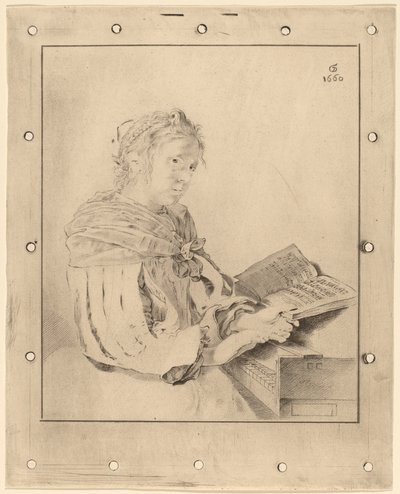 Młoda dziewczyna przy klawiaturze, 1767. autorstwa Johannes Kornlein