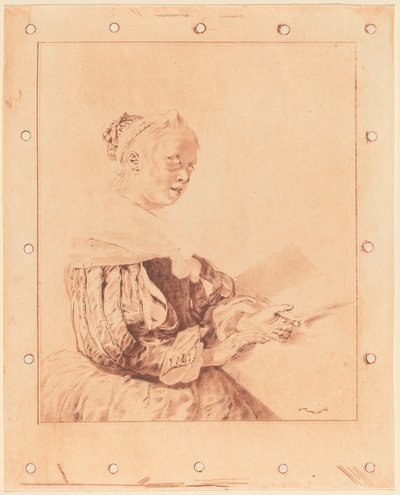 Młoda dziewczyna przy klawiaturze, 1767. autorstwa Johannes Kornlein