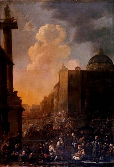 Capriccio Widok rzymskiego placu (olej na desce) autorstwa Johannes Lingelbach