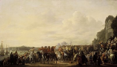 Karol II zatrzymujący się w posiadłości Wema na Rotte w swojej podróży z Rotterdamu do Hagi, 25 maja 1660 autorstwa Johannes Lingelbach