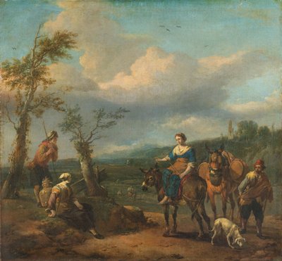 Włoski pejzaż z postaciami autorstwa Johannes Lingelbach