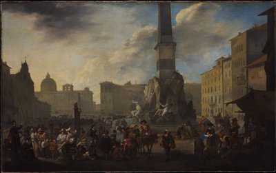 Rzymska scena targowa na Piazza Navona autorstwa Johannes Lingelbach