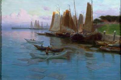 Łodzie rybackie (olej na płótnie) autorstwa Johannes Martin Grimelund