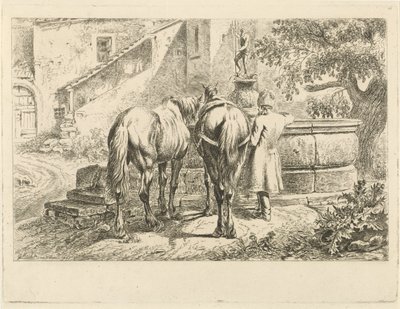 Konie do picia przy fontannie autorstwa Johannes Mock