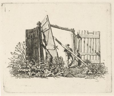 Dwie postacie przy otwartej bramie autorstwa Johannes Mock