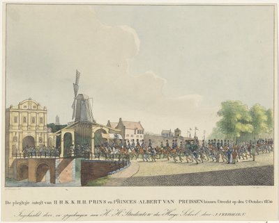 Wjazd księżniczki Marianny i jej męża księcia Alberta w Utrechcie, 1830 Uroczysty wpis H.H.K.K.H.H. Książę i książęta Albert Pruski w Utrechcie 2 października 1830 r. (tytuł na obiekcie) autorstwa Johannes Paulus Houtman