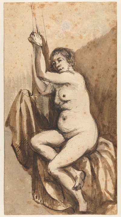 Siedząca kobieta nago z podniesionymi rękami autorstwa Johannes Raven (attributed to)