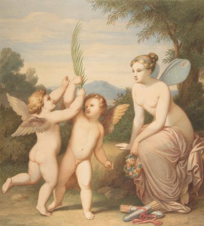 Eros i Anteros z Psyche patrzącą na nich, 1810-60. autorstwa Johannes Riepenhausen