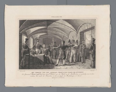 Pobyt generała Chassé w Cytadeli w Antwerpii / (18 grudnia 1832 r.) (tytuł na obiekcie) Cztery tablice obrony Cytadeli 10-18 grudnia 1832 (tytuł serii) autorstwa Johannes Steyn