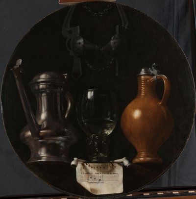 Emblematyczna martwa natura z bukłakiem, szklanką, dzbankiem i uzdę Symboliczna martwa natura z dzbanem, szklanką, dzbankiem i uzdą autorstwa Johannes Torrentius