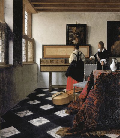 Dama w Virginal z dżentelmenem, "Lekcja muzyki autorstwa Johannes Vermeer
