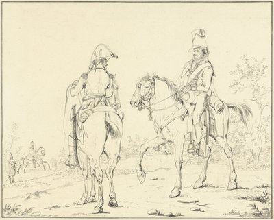 Dwóch francuskich kawalerzystów na koniach autorstwa Johannes Vinkeles