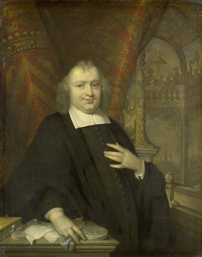 Portret Gaspara Fagla, Wielkiego Emeryta Holenderskiego po 1672 r. w tle Sala Posiedzeń Stanów Holandii w Binnenhof w Hadze autorstwa Johannes Vollevens (I) (copy after)