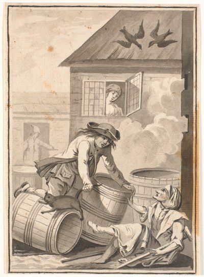Jens Blok i Gunild. Ilustracja do Ludviga Holberga: Peder Paars 1772. (druga książka, trzecia pieśń) autorstwa Johannes Wiedewelt