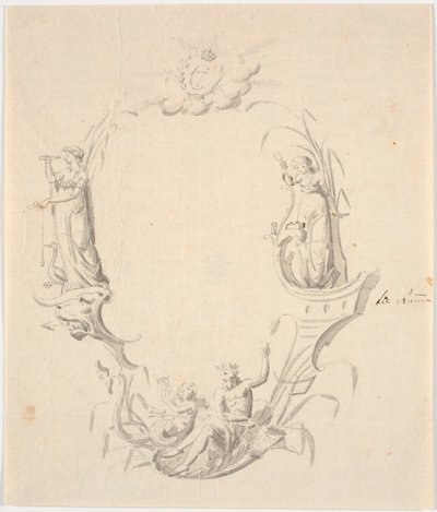 Projekt winiety tytułowej mapy morskiej (z tekstem: Pass Kaart over Kattegatte, wydanie Søkortarkivet 1799) autorstwa Johannes Wiedewelt