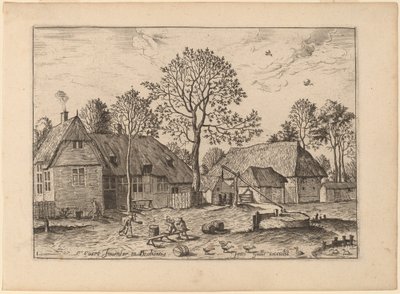 Farmy ze studnią rysunkową autorstwa Johannes and Lucas van Doetechum after Master of the Small Landscapes