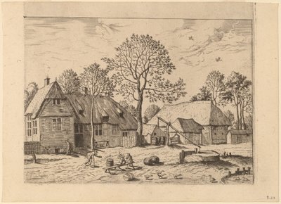 Farmy ze studnią rysunkową autorstwa Johannes and Lucas van Doetechum after Master of the Small Landscapes