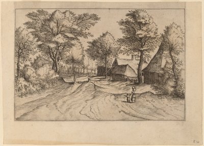 Wiejska droga z farmą i szopami autorstwa Johannes and Lucas van Doetechum after Master of the Small Landscapes