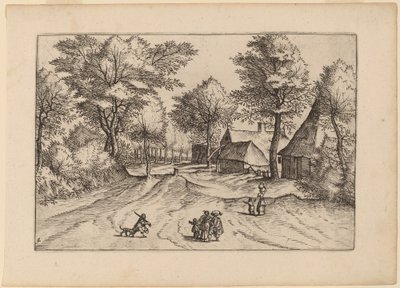 Wiejska droga z farmą i szopami autorstwa Johannes and Lucas van Doetechum after Master of the Small Landscapes