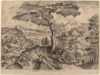 Żołnierze w spoczynku autorstwa Johannes and Lucas van Doetechum after Pieter Bruegel the Elder