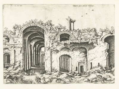 Trzeci widok Łaźni Dioklecjana Ruiny rzymskie, 1561 (tytuł serii) autorstwa Johannes of Lucas van Doetechum (attributed to)