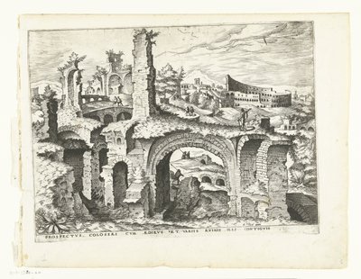 Widok na Koloseum Ruiny rzymskie, 1561 (tytuł serii) autorstwa Johannes of Lucas van Doetechum (attributed to)
