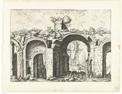 Drugi widok Term Dioklecjana Ruiny rzymskie, 1561 (tytuł serii) autorstwa Johannes of Lucas van Doetechum (attributed to)