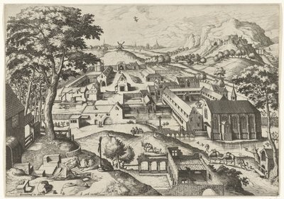 Krajobraz ze Świętym Hieronimem hieronimus in deserto (tytuł na obiekcie) Krajobrazy z opowieściami chrześcijańskimi (tytuł serii) autorstwa Johannes of Lucas van Doetechum