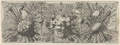 panoplia. Fryz z bronią rzymską, górna część Panoplia sev armamentarium… (tytuł serii) autorstwa Johannes of Lucas van Doetechum