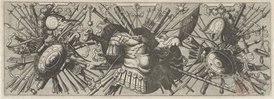 Panoplia. Fryz z rzymskimi ramionami, dolna część Panoplia sev armamentarium… (tytuł serii) autorstwa Johannes of Lucas van Doetechum