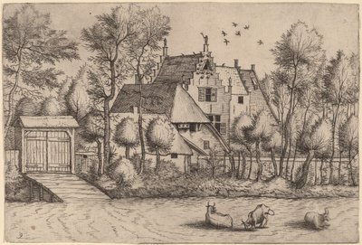 Dom na wsi z rowem autorstwa Johannes van Doetechum, the Elder and Lucas