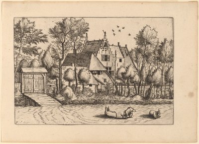 Dom na wsi z rowem autorstwa Johannes van Doetechum, the Elder and Lucas