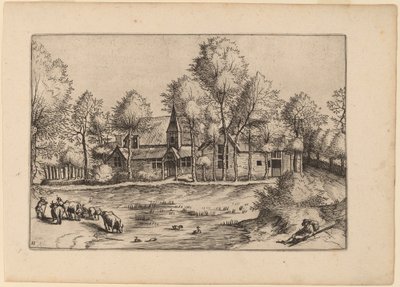 Wieś z kościołem autorstwa Johannes van Doetechum, the Elder and Lucas