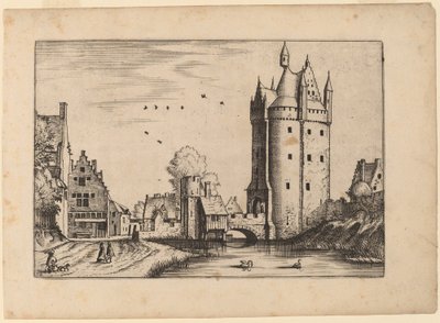 Brama miejska z wiejskimi domami autorstwa Johannes van Doetechum, the Elder and Lucas