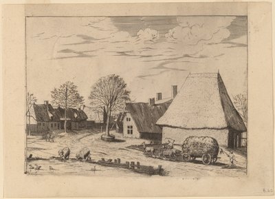Wiejska ulica z wózkiem z sianem autorstwa Johannes van Doetechum, the Elder and Lucas