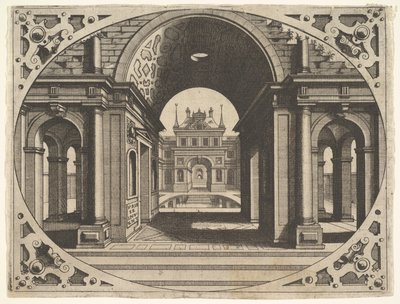 Talerz z Varie Architecture, ca. 1560. autorstwa Johannes van Doetecum I