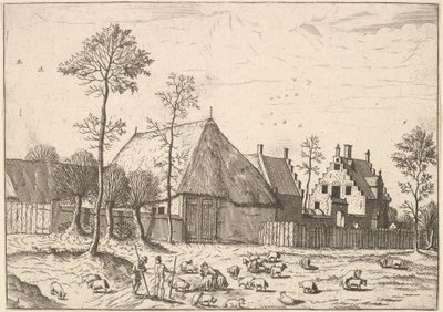 Szopa z Chatą, z Małych Pejzaży, 1559-61. autorstwa Johannes van Doetecum I