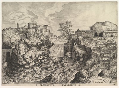 Widok Tybru Tivoli Prospectus Tyburtinus z Wielkich Pejzaży, ca. 1555-56. autorstwa Johannes van Doetecum I
