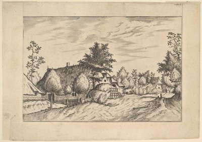 Village Street, siano ułożone przed gospodarstwem z Praediorum villarum et rusticar..., ca. 1559-61. autorstwa Johannes van Doetecum I