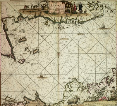Pas-caert rzeki Canael, między Englandt i Vranckryck, od Pleymuyen do Sorlinges, a także od Portbimel do Heyssant. autorstwa Johannes van Keulen