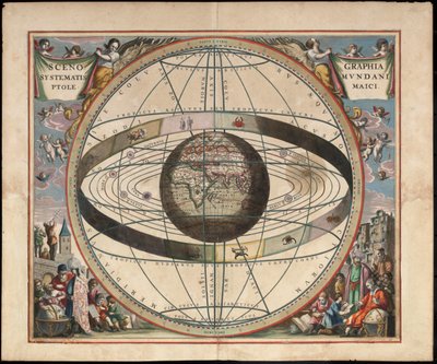 Scenografia kosmografii ptolemejskiej Od Andreasa Cellariusa Harmonia Macrocosmica, ok. 1930 r. 1660 autorstwa Johannes van Loon