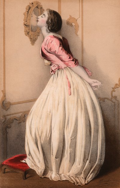 Piękna dziewczyna całuje swoje odbicie w lustrze (kolor lito) autorstwa John (after) Brandard